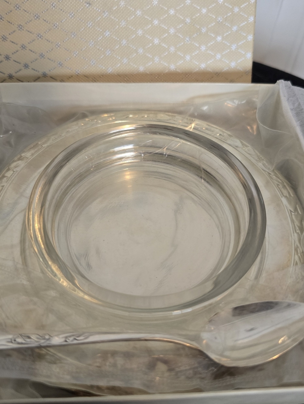 Oneida Vintage Baby Toddler Silver Plated Spoon Serving Tray And Glass Bowl